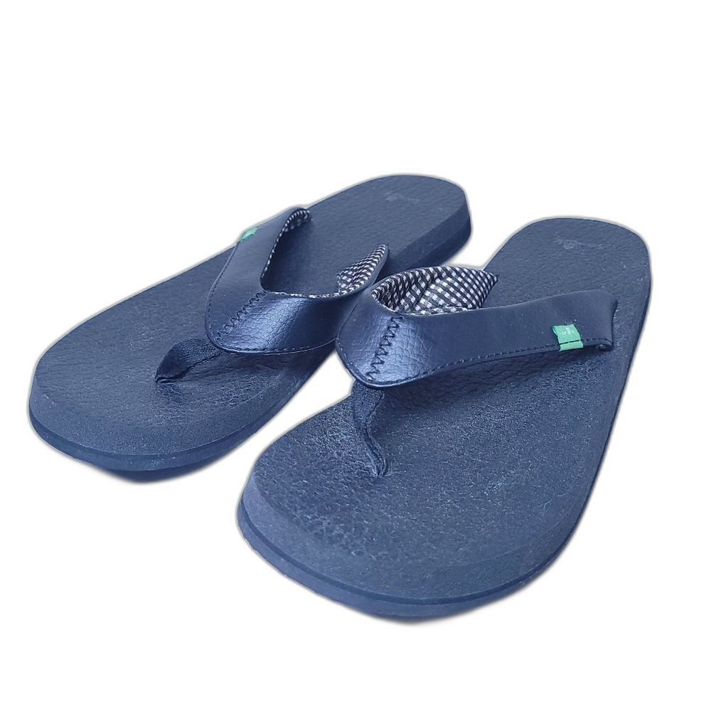 Sanuk Women's Yoga Chakra Flip-Flop Black Thong Sandals US 10